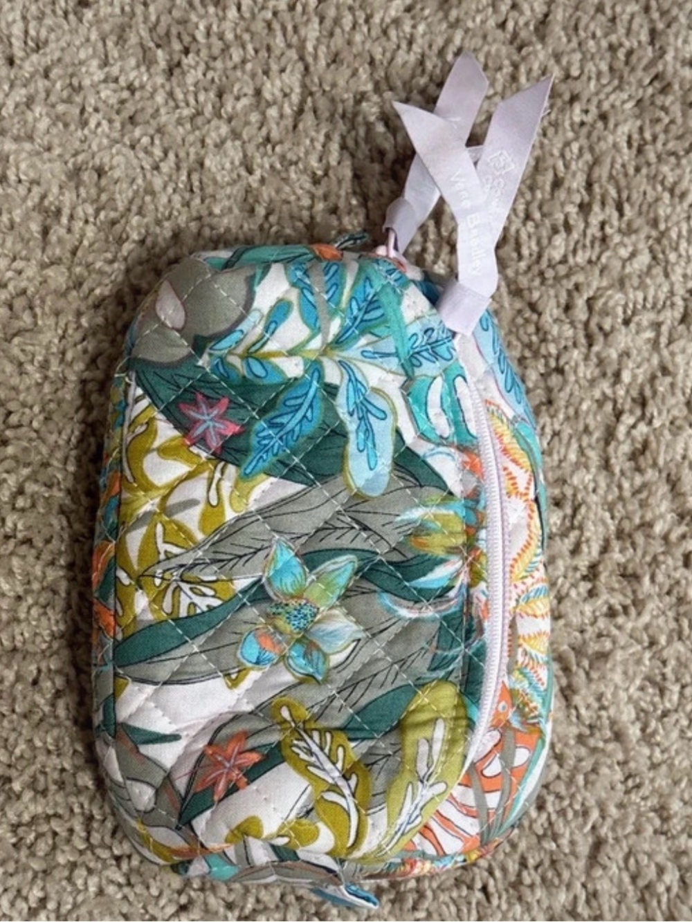 Vera Bradley Teal Multi Floral Quilted Cosmetic Pouch